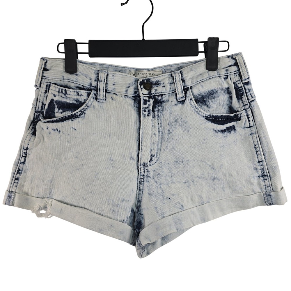 Angel Kiss Shorts Acid Wash Cuffed Denim Distressed Casual Travel Junior's 5